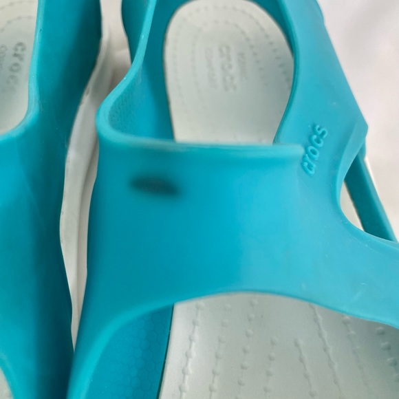 Crocs Swiftwater Wave Slip Ons Women's Sz 6 Teal/White Slingback Worn 2x - Picture 9 of 11